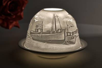 Kerzenfarm Hahn Dome Light Nr. 32808 Fischkutter - Teelicht Windlicht Dekoration Porzellanteelicht - 0