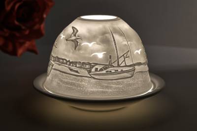 Kerzenfarm Hahn Dome Light Nr. 32808 Fischkutter - Teelicht Windlicht Dekoration Porzellanteelicht - 1