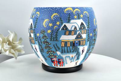 Leuchtglas elektrisch, XXL Lampe 814 Winter 30cm Dekoleuchte Windlicht Kerzenfarm - 0
