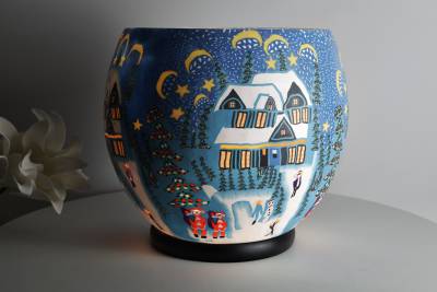 Leuchtglas elektrisch, XXL Lampe 814 Winter 30cm Dekoleuchte Windlicht Kerzenfarm - 1