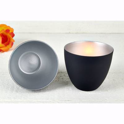 Becher für Teelichter, schwarz/ silber, Windlichthalter, Teelichthalter, Glas für Teelicht - 0