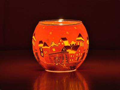 Leuchtglas Nr.301 Winterdorf rot Ø11cm MIT 30mm Bohrung Tauschglas Ersatzglas - 1