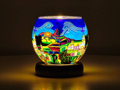 Leuchtglas Lampe Leuchte Nr.32 Ø11cm Dekoration Licht Stadtmotiv - 1