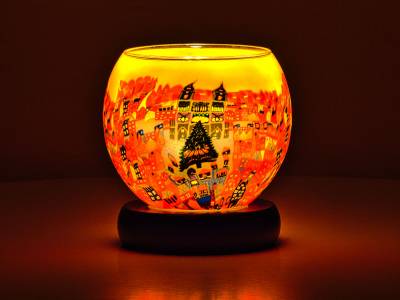 Leuchtglas Lampe Leuchte Nr.438 Ø11cm Dekoration Windlicht weihnachtliche Stadt - 1