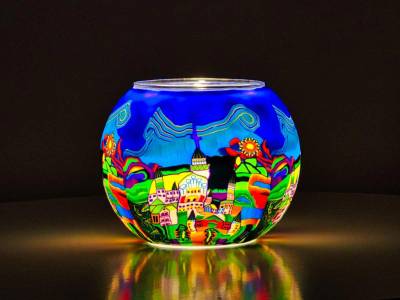 Leuchtglas Nr.32 Stadtmotiv auf einem 15cm Leuchtglas - 1