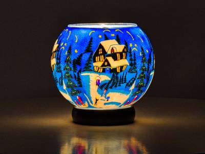 Leuchtglas Lampe Nr.386 Idylle und Ruhe im Winter auf einem 15cm Leuchtglas als Leuchte - 1