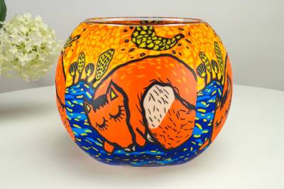 Leuchtglas 122 Fox Ø15cm Dekoration Teelicht Windlicht Kerzenfarm Kerze - 0