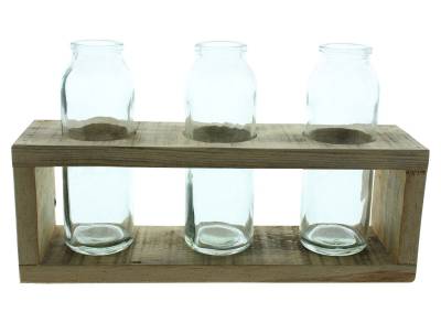 Vase mit Shabby Charme 3 Glasvasen Deko Vasen Holz Shabby Chic - 1