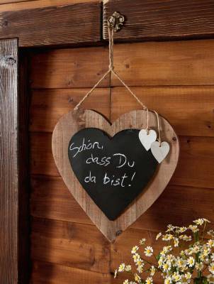 Herzhänger Tafel Holzherz mit Kreidetafel zum Beschreiben Blackboard mit Holzrahmen - 0