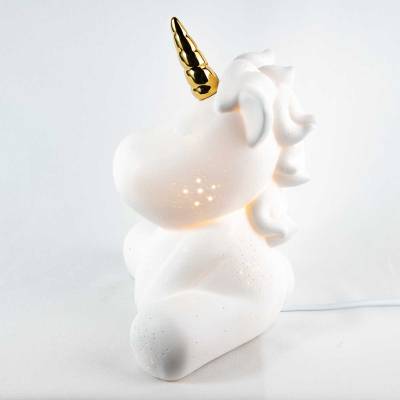 Einhorn Tischleuchte weiss Porzellan Deko Lampe Kinder Durchbrüche LED Nachtlicht - 0