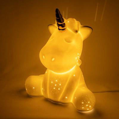 Einhorn Tischleuchte weiss Porzellan Deko Lampe Kinder Durchbrüche LED Nachtlicht - 1