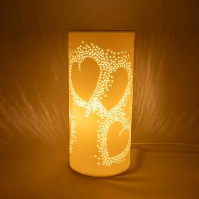 Herzen 245xØ110mm Tischlampe, Tischleuchte, weiss, inkl Leuchtmittel Porzellan, Dekoration - 1