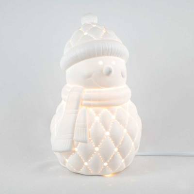 Schneemann Tischlampe, Tischleuchte, weiss, inkl Leuchtmittel Porzellan, Dekoration - 0