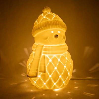 Schneemann Tischlampe, Tischleuchte, weiss, inkl Leuchtmittel Porzellan, Dekoration - 1
