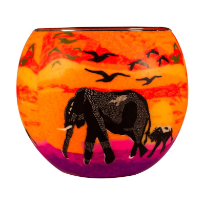 Leuchtglas 21102 Elefant + Babyelefant 11cm Leuchtglas Afrikanischer Sonnenuntergang Unikat in Serie - 1