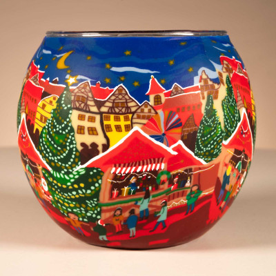 Leuchtglas 21837 11cm Festlicher Weihnachtsmarkt Handmodelliertes Unikat in Serie - 0