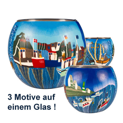 Leuchtglas 21018 „Fischerboote“ – Handgemachtes maritimes Teelicht - 0