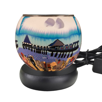 elektr. Leuchtglaslampe Pier am Meer, 21014 Teelicht mit maritimem Motiv, Blaues Windlicht - 0