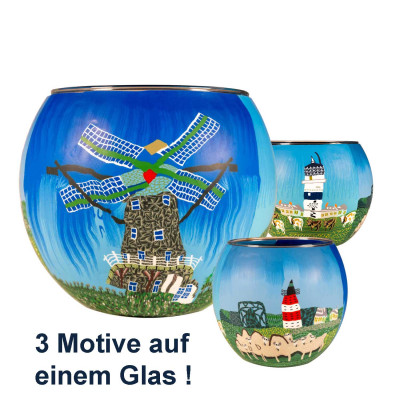 elektr. Leuchtglaslampe 21013 Windmill - Windmühle 11cm Kerzenhalter Teelichthalter Windlicht - 1