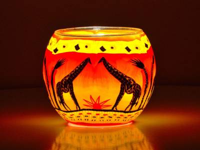 Leuchtglas Nr.287 ohne Wachs Ø11cm Dekoration Teelicht Windlicht Giraffen - 1