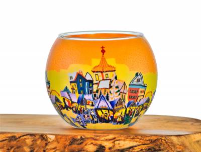 Leuchtglas Nr.177 ohne Wachs Ø11cm Teelichthalter Windlicht Dorf im Sonnenuntergang - 0