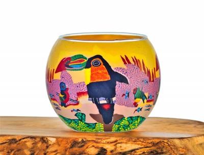 Leuchtglas Nr.167 ohne Wachs Ø11cm Dekoration Teelichthalter Windlicht Vogel - Tukan - 0