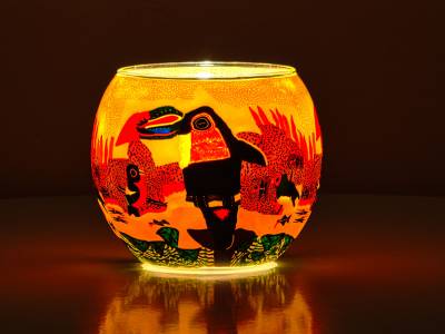 Leuchtglas Nr.167 ohne Wachs Ø11cm Dekoration Teelichthalter Windlicht Vogel - Tukan - 1