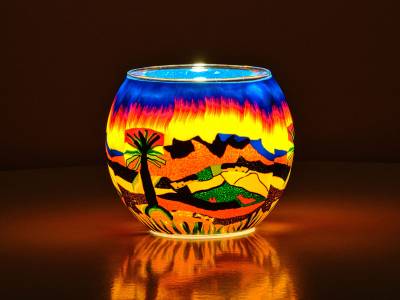 Leuchtglas Nr.125 ohne Wachs Ø11cm Dekoration Licht Windlicht Berglandschaft - 1