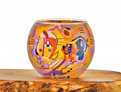 Leuchtglas Nr.53 ohne Wachs Ø11cm Deko Licht Windlicht Teelicht Phantasiemotiv orange - 0