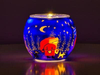 Leuchtglas Nr.47 ohne Wachs Ø11cm Dekoration Licht Windlicht Teelicht Weihnachtsmann - 1