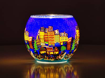 Leuchtglas Nr.44 ohne Wachs Ø11cm Windlicht Teelicht abendlicher Weihnachtsmarktbesuch - 1