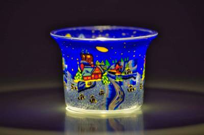 Votiv Glas 255 Winterdorf bei Nacht dekoratives Windlicht - 1