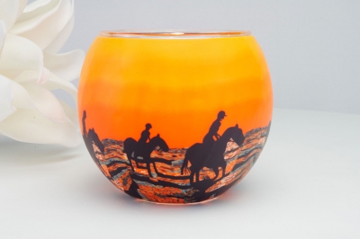 Leuchtglas 21105 Horses in the sunrise Ø11cm Pferde im warmen Sonnenuntergang Motiv Unikat in Serie - 0