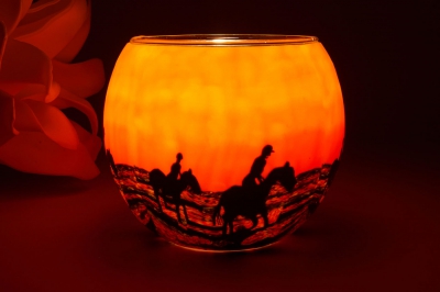 Leuchtglas 21105 Horses in the sunrise Ø11cm Pferde im warmen Sonnenuntergang Motiv Unikat in Serie - 1