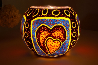Leuchtglas 309 Hearts Ø15cm Dekoration Teelicht Windlicht Kerzenfarm Kerze - 1
