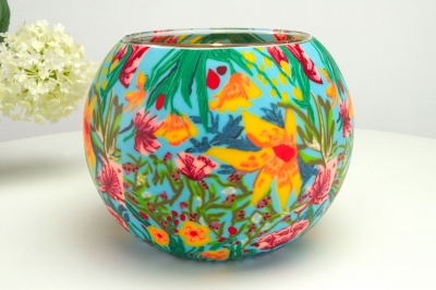 Leuchtglas 412 Tropical Flowers Ø15cm Dekoration Teelicht Windlicht Kerzenfarm Kerze - 0