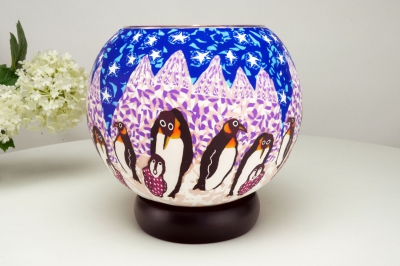 Leuchtglas als Lampe 005 Pinguine Ø15cm Dekoration Teelicht Windlicht Kerzenfarm - 0