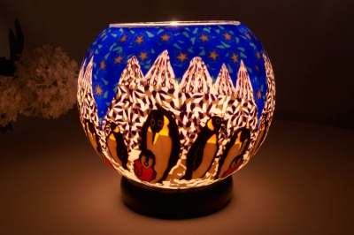 Leuchtglas als Lampe 005 Pinguine Ø15cm Dekoration Teelicht Windlicht Kerzenfarm - 1