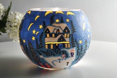 Leuchtglas 814 Winter Ø15cm Dekoration Teelicht Windlicht Kerzenfarm Kerze - 1