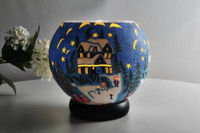 Leuchtglas Lampe 814 Winter Ø15cm Dekoration Teelicht Windlicht Kerzenfarm Kerze - 1