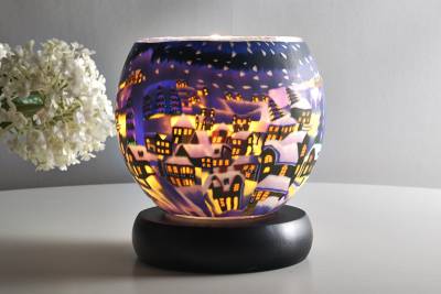 Leuchtglas Lampe 822 Winter verschneite Stadt Ø11cm Dekoleuchte Windlicht Kerzenfarm - 1