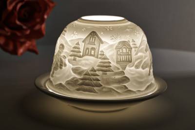 Kerzenfarm Dome Light Nr. 30040 Winterfreuden - Teelicht Windlicht Dekoration Porzellanteelicht - 1