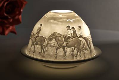 Kerzenfarm Dome Light, Nr. 30165 Pferde am Strand - Teelicht Windlicht Dekoration Porzellanteelicht - 0