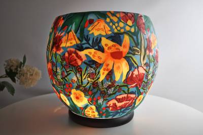 Leuchtglas XXL Lampe elektrisch 412 Tropical Flowers Ø30cm Dekoration Windlicht Kerzenfarm - 1