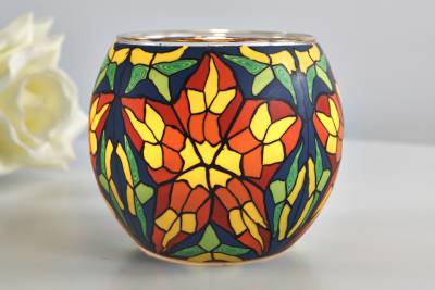 Leuchtglas 21305 Tiffany Stern Ø11cm Buntes Sternmosaik Orange & Gelb Sternmosaik Unikat in Serie - 0