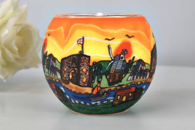 Leuchtglas 21633 British Village Ø11cm England handmodelliert Burg & Mühle Unikat  in Serie - 0