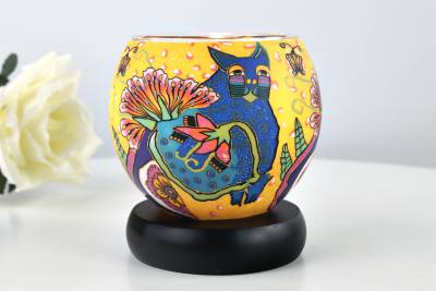 Leuchtglas Lampe 21111 Paradieskatze 11cm Dekoration Teelicht Windlicht Kerzenfarm Kerze - 0