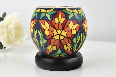 Leuchtglas Lampe 21305 stained Glass Ø11cm Dekoration Teelicht Windlicht Kerzenfarm Kerze - 0