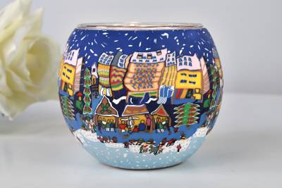 Leuchtglas 21810 Christmas Fair Ø11cm Weihnachtsmarkt Handgemachtes Unikat in Serie - 0